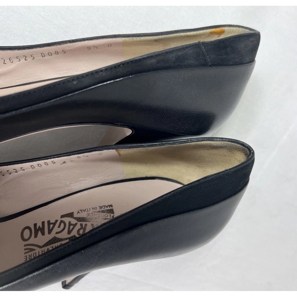Salvatore Ferragamo Pumps Black Suede-Trimmed Leather Pointed Toe Heels- US 9.5 - Picture 8 of 9